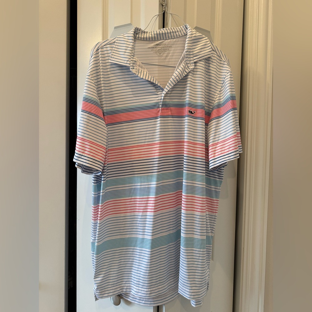 Vineyard Vines Striped Polo Shirt - Blue, Pink, White